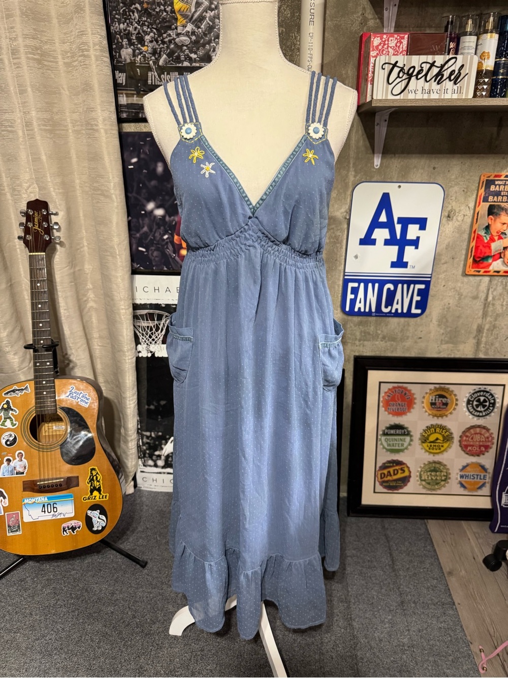 Damo Light Blue Sleeveless Maxi Dress with Embroidered Straps